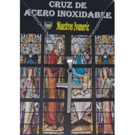 Cruz Plateada de Acero Inoxidable con Cadena
