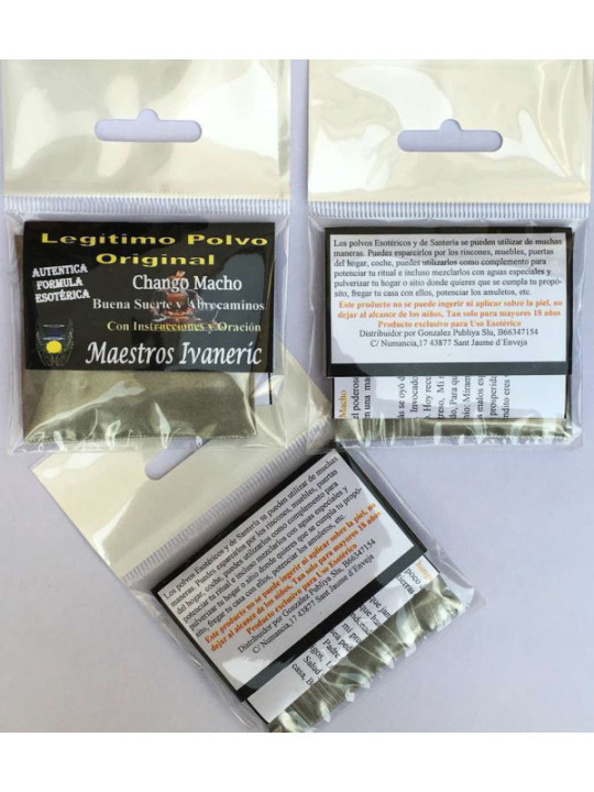 Polvo Chango Macho, suerte y abrecaminos con Instrucciones y Oración