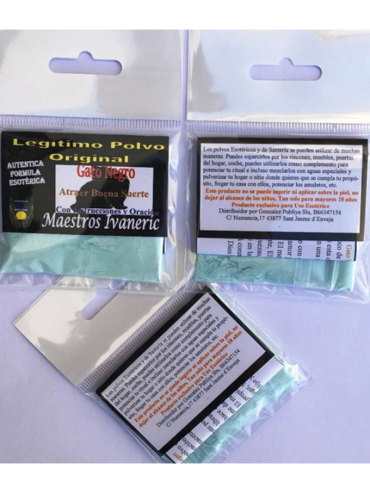 Polvo Gato Negro con Instrucciones y Oración. Atraer la buena suerte