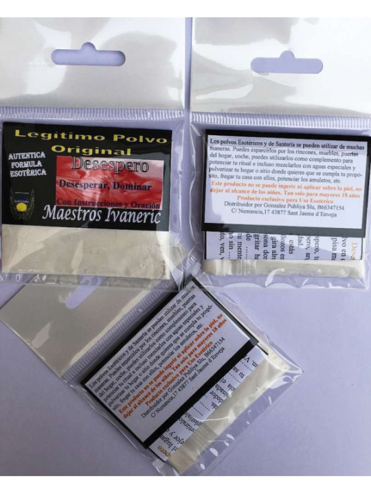 Polvo del Desespero con Instrucciones y Oración. Desesperar, dominar