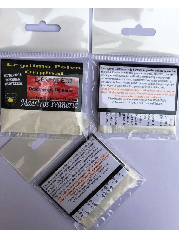 Polvo del Desespero con Instrucciones y Oración. Desesperar, dominar