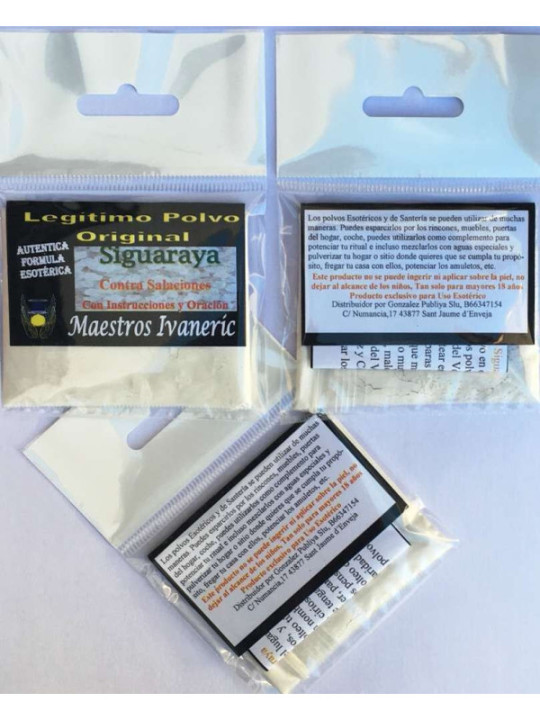 Polvo Siguaraya, Contra salaciones y Hechicerias con Instrucciones y Oración