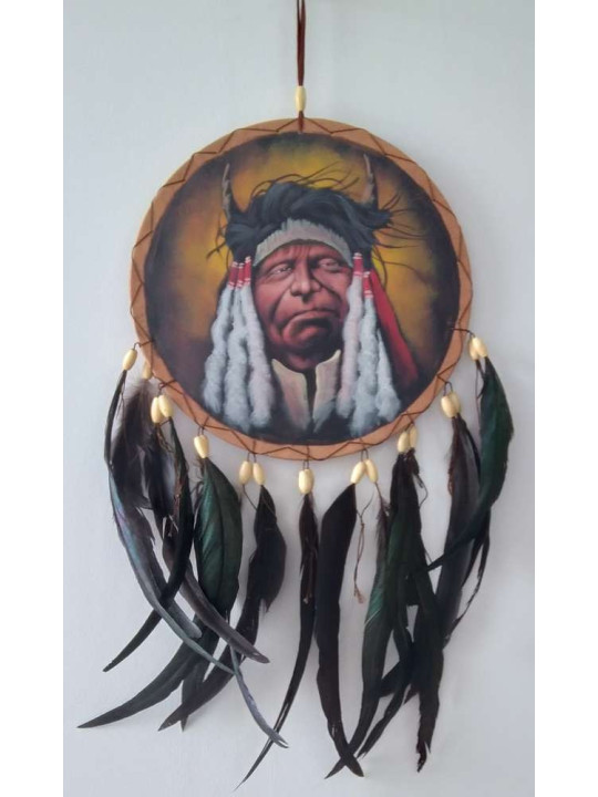 Atrapasueños Pintado a Mano Jefe Indio. 26x54 aprox.
