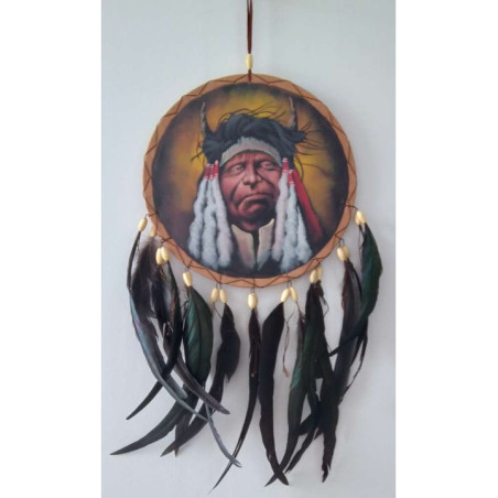 Atrapasueños Pintado a Mano Jefe Indio. 26x54 aprox.