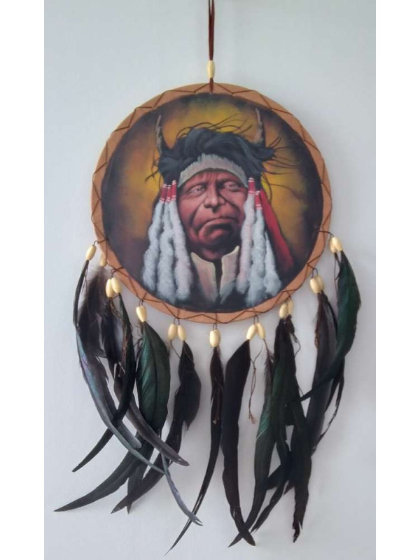 Atrapasueños Pintado a Mano Jefe Indio. 26x54 aprox.