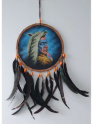 Atrapasueños Pintado a Mano Indio Mascara Azul . 26x54 aprox.