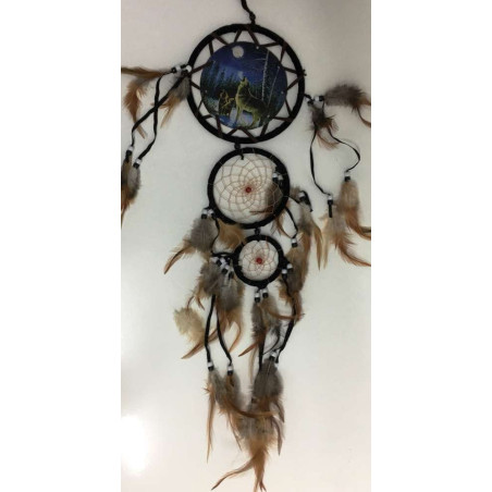 Atrapasueños Lobos Montaña con Plumas 80cm