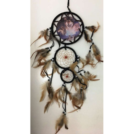 Atrapasueños Lobos Luna con Plumas 80cm
