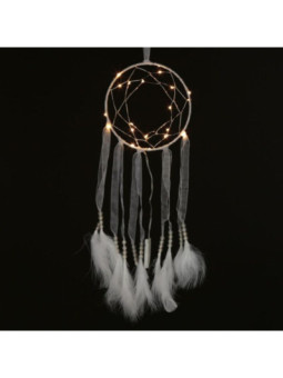 Atrapasueños Blanco con Tiras de Tela con Luz Led. Diámetro 15 cm