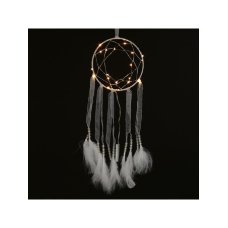 Atrapasueños Blanco con Tiras de Tela con Luz Led. Diámetro 15 cm