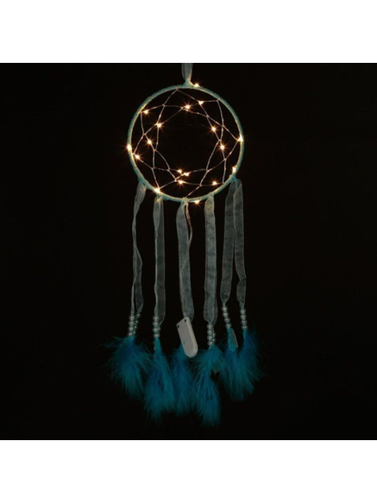 Atrapasueños Azul con Tiras de Tela con Luz Led. Diámetro 15 cm
