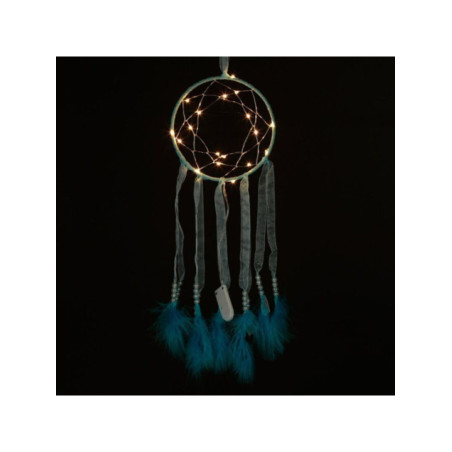 Atrapasueños Azul con Tiras de Tela con Luz Led. Diámetro 15 cm