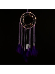 Atrapasueños Morado con Tiras de Tela con Luz Led. Diámetro 15 cm