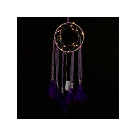 Atrapasueños Morado con Tiras de Tela con Luz Led. Diámetro 15 cm