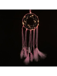Atrapasueños Rosa con Tiras de Tela con Luz Led. Diámetro 15 cm