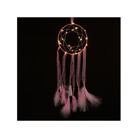 Atrapasueños Rosa con Tiras de Tela con Luz Led. Diámetro 15 cm
