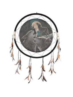 Atrapasueños Negro con Lobos. 60cm de diámetro