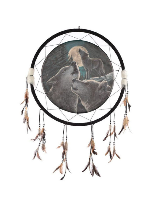 Atrapasueños Negro con Lobos. 60cm de diámetro