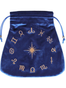 Bolsa de Terciopelo Azul Guarda Tarot  Signos Astrológicos. 21x21cm