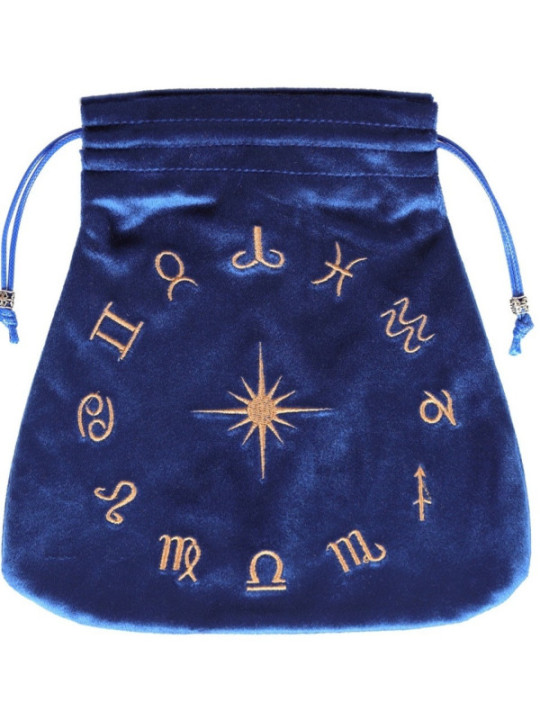 Bolsa de Terciopelo Azul Guarda Tarot  Signos Astrológicos. 21x21cm