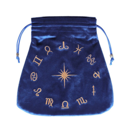 Bolsa de Terciopelo Azul Guarda Tarot  Signos Astrológicos. 21x21cm