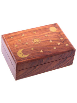 Caja de Madera Natural  Estrellas, Sol y Luna