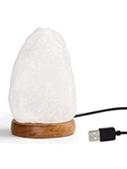 Lampara Natural de Sal del Himalaya Blanca Usb, 14 cm, 600 a 900 gr