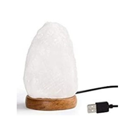 Lampara Natural de Sal del Himalaya Blanca Usb, 14 cm, 600 a 900 gr