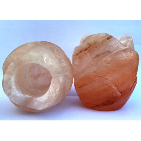 Porta Vela Natural de Sal del Himalaya. Forma de Rosa.