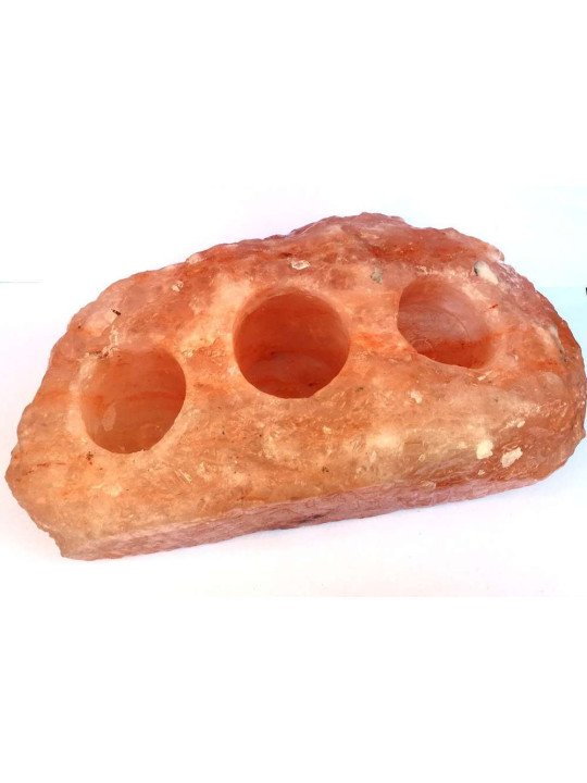 Porta Vela Natural de Sal del Himalaya. Rectangular 3 Huecos.