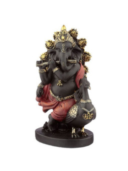 Figura Ganesh, Flauta y Pavo Real - 20,5 cm alto x 13,5 cm de ancho