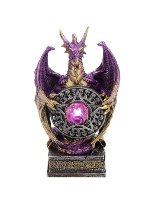 Dragón Violeta con escudo Pentagrama con Luz Led