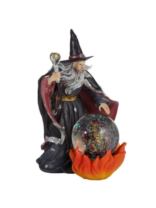 Figura Dragón de Fuego en Bola de Cristal con Espíritu Hechicero, 20 cm Alto x 12 Ancho