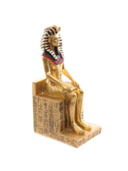 Figura Dorada Egipcia Ramses II en Trono y Jeroglíficos 12,5 cm de Alto