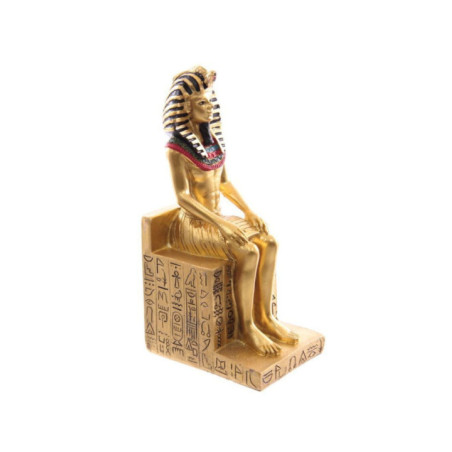 Figura Dorada Egipcia Ramses II en Trono y Jeroglíficos 12,5 cm de Alto