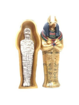 Sarcófago Egipcio Anubis de 15 cm de Largo con Momia