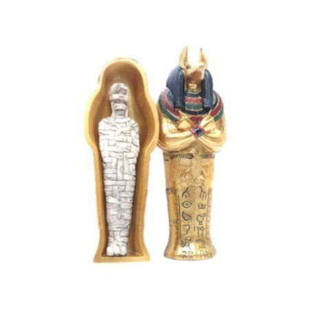 Sarcófago Egipcio Anubis de 15 cm de Largo con Momia