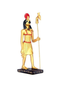 Figura Dorada Egipcia Horus con Anaconda en Vara de 15 cm de Alto