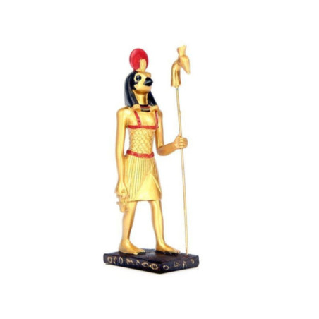 Figura Dorada Egipcia Horus con Anaconda en Vara de 15 cm de Alto