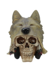 Figura de Calavera con cabeza de Lobo, 13,5 x 15 x 15,5 cm