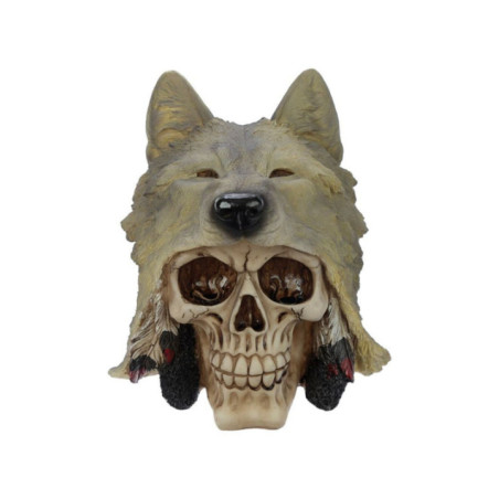 Figura de Calavera con cabeza de Lobo, 13,5 x 15 x 15,5 cm