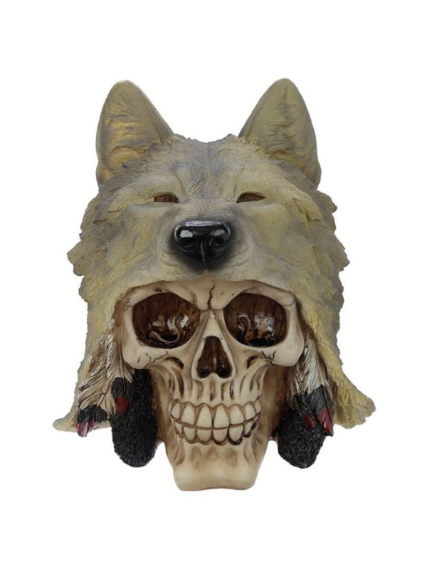 Figura de Calavera con cabeza de Lobo, 13,5 x 15 x 15,5 cm