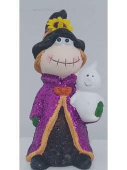 Bruja de Cerámica con Fantasma . 19 de altura x 10,5cm de ancho