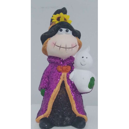 Bruja de Cerámica con Fantasma . 19 de altura x 10,5cm de ancho