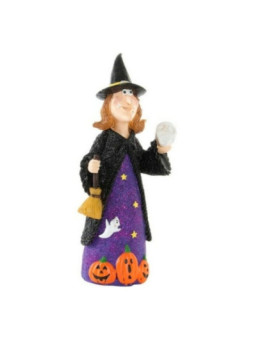 Bruja de Resina con Luz Led. 15.5 de altura x 8cm de ancho.