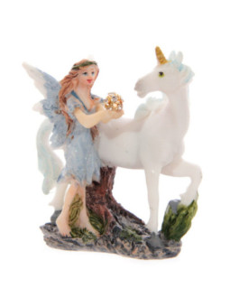 Hada Floral Azul con Unicornio. 7 cm de alto x 6 de Ancho