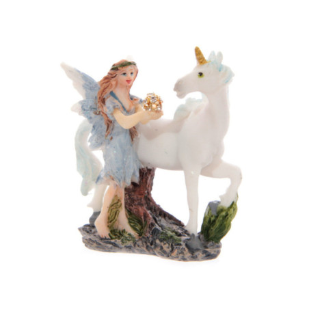 Hada Floral Azul con Unicornio. 7 cm de alto x 6 de Ancho