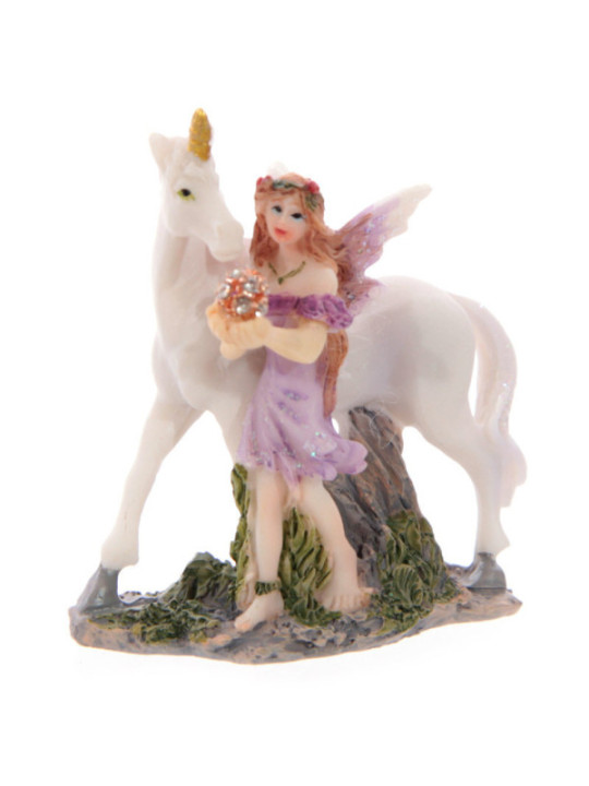 Hada Floral Violeta con Unicornio. 7 cm de alto x 6 de Ancho