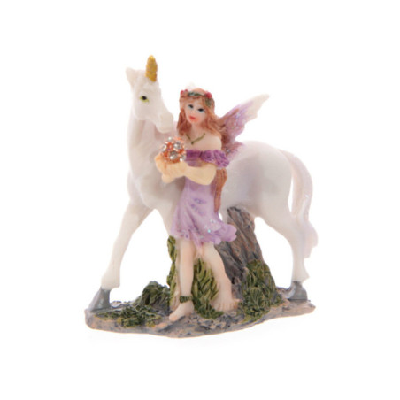 Hada Floral Violeta con Unicornio. 7 cm de alto x 6 de Ancho