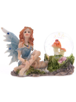 Hada Floral Azul con Bola de Cristal. 8 cm de alto x 9 de Ancho